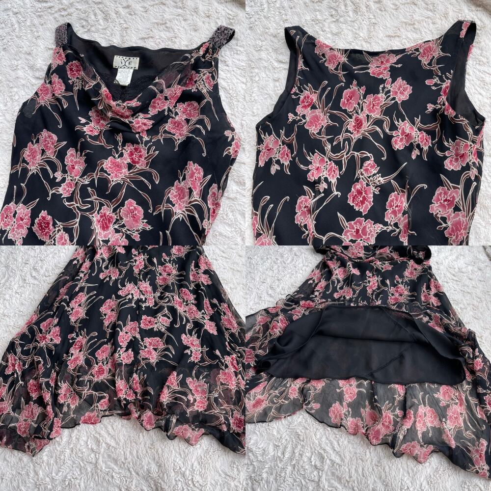 ICE silk beaded floral maxi dress long cowl neck vintage Y2K‎ pink black fairy M - Picture 13 of 17